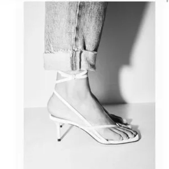 ZARA Heeled Leather Square Toe Sandals Mauve - Picture 2 of 9